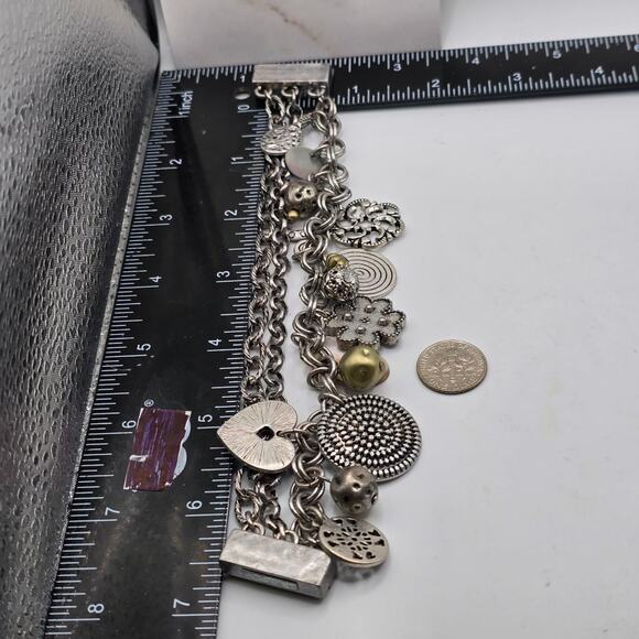 Chico's Boho Bracelet Rustic Patina Matte Silver Tone Magnetic Closing 6.5" L - Picture 7 of 8